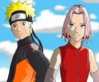 Οι κύριοι χαρακτήρες Naruto Uzumaki και Sakura Haruno χαμογελαστά